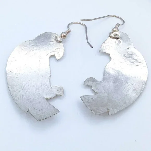 Vintage Silver Etched Bird Hawk Dangle Earrings - Picture 12 of 12